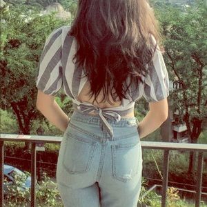 Striped open back crop top